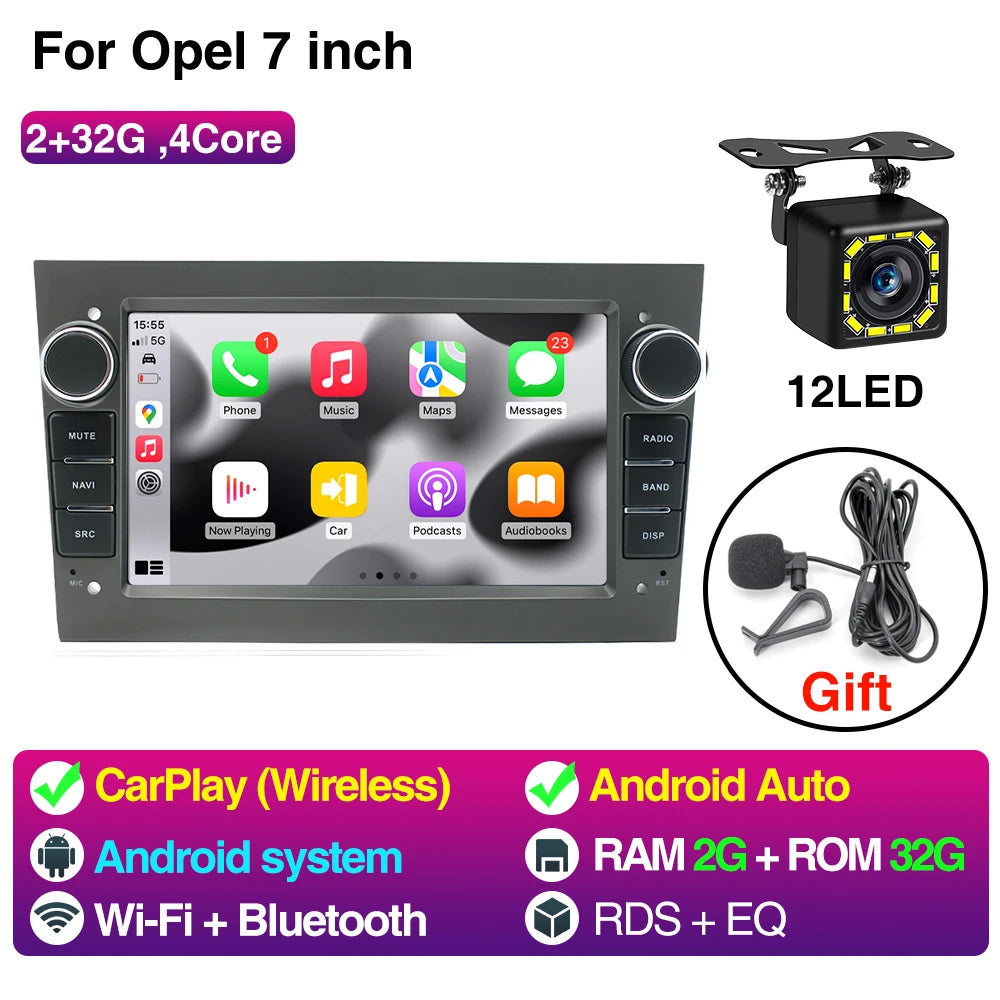 7Inch Wireless CarPlay Opel Astra Vectra - Android Auto 2 32 Grey 12LED