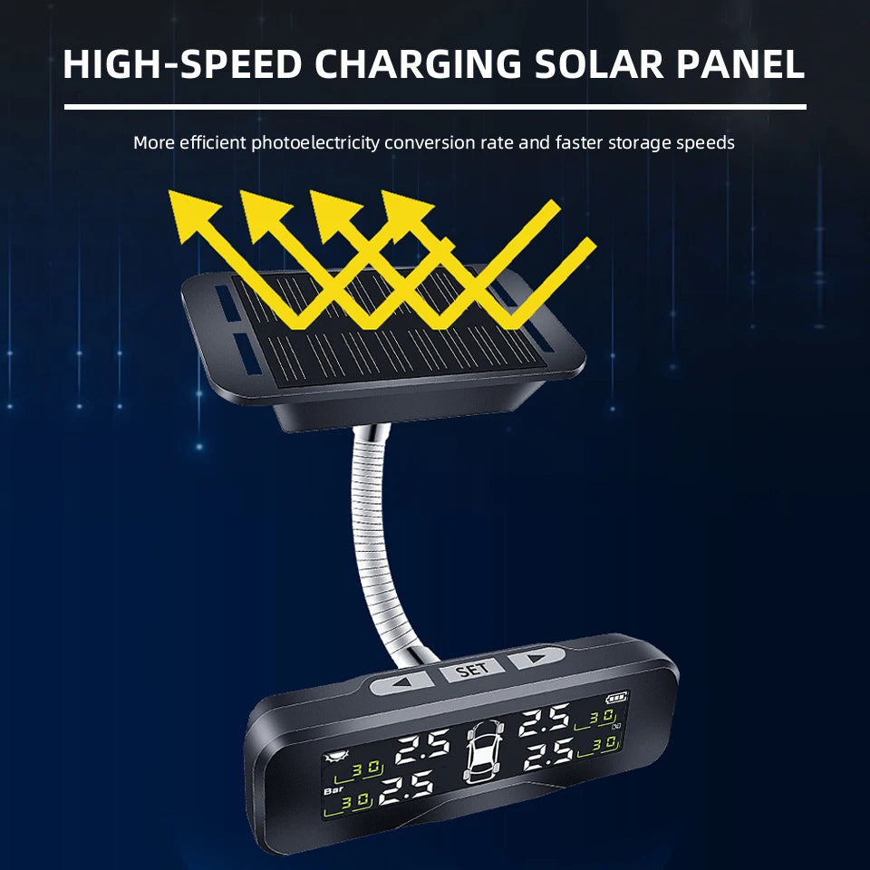 Solar Charging TPMS 4 Sensors - Accurate Pressure Alarm