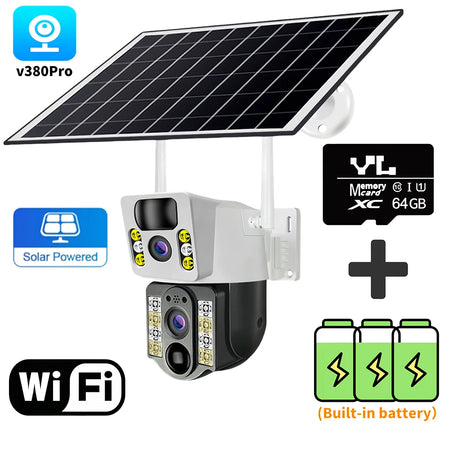 V380 Pro 8MP HD Solar Camera WIFI Smart Home Security Protection Home 360 Monitor 4K 4G SIM Card Outdoor with Battery 4G Network WIFI Cam 64G Card