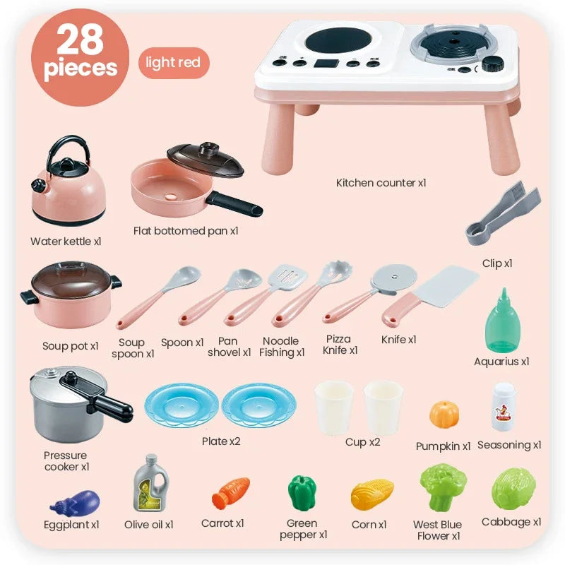 Kids Mini Kitchen Accessories Set &ndash; Induction Pretend Play 28p A with spray