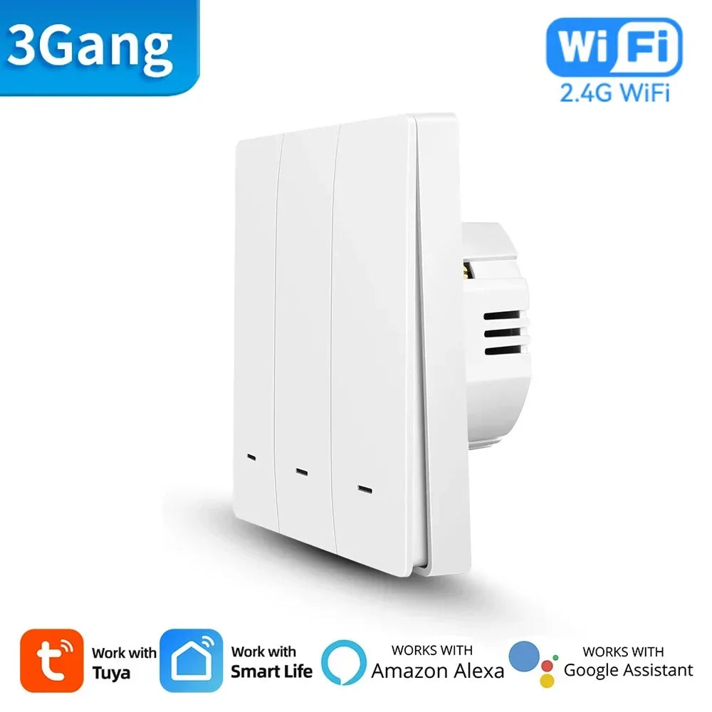 Tuya Smart WiFi Wall Light Switch &ndash; Push Button Control with/No Neutral Wire WiFi 3 gang / CHINA / No Neutral Wire