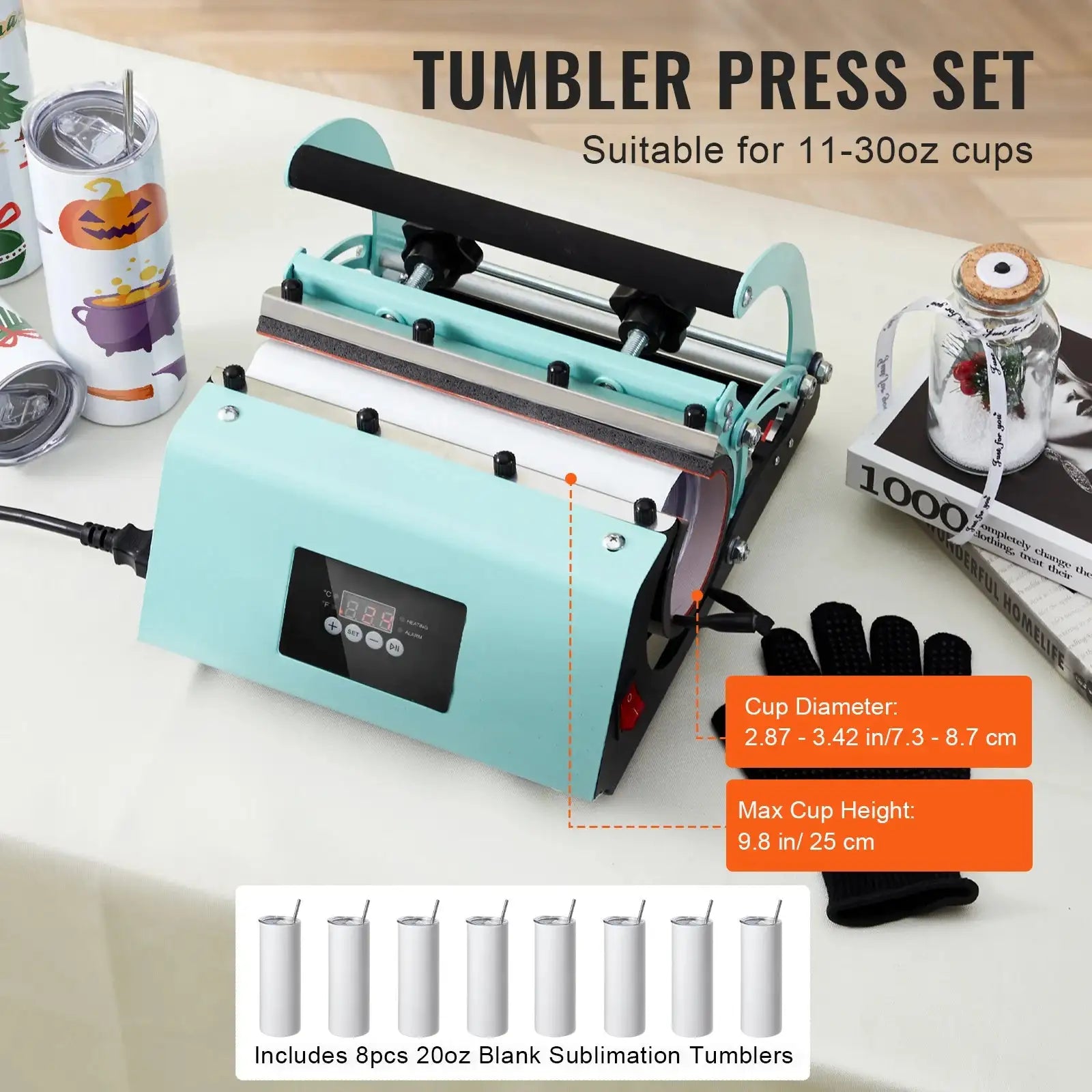 Tumbler Heat Press Machine &ndash; 8Pc 20Oz Tumbler Set