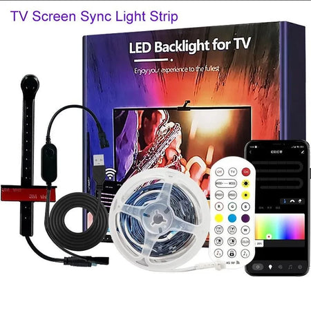 RGBIC TV Backlight Strip AR Sensor &ndash; Screen Color Sync 5v-Bluetooth Set / 5Meter-65-75Inch