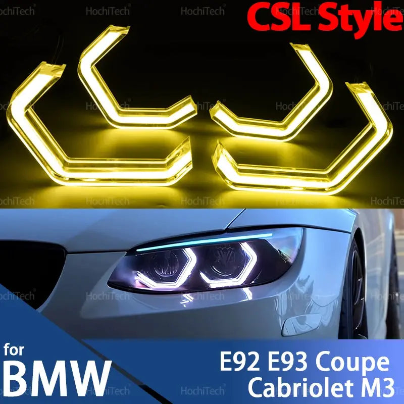 For BMW E92 E93 Coupe Cabriolet M3 Pre LCI and LCI Retrofit DTM M4 Style Lemon Yellow White Headlamp CSL Style Angel Eyes Kit by InterCyprus Trading Ltd