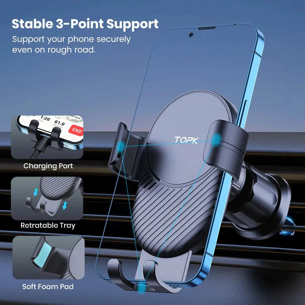 TOPK Universal Car Phone Holder, Hands Free Air Vent Mount for Car, Cell Phone Stand Compatible with iPhone & Android Smartphone by InterCyprus Trading Ltd