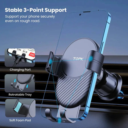 TOPK Universal Car Phone Holder, Hands Free Air Vent Mount for Car, Cell Phone Stand Compatible with iPhone & Android Smartphone by InterCyprus Trading Ltd