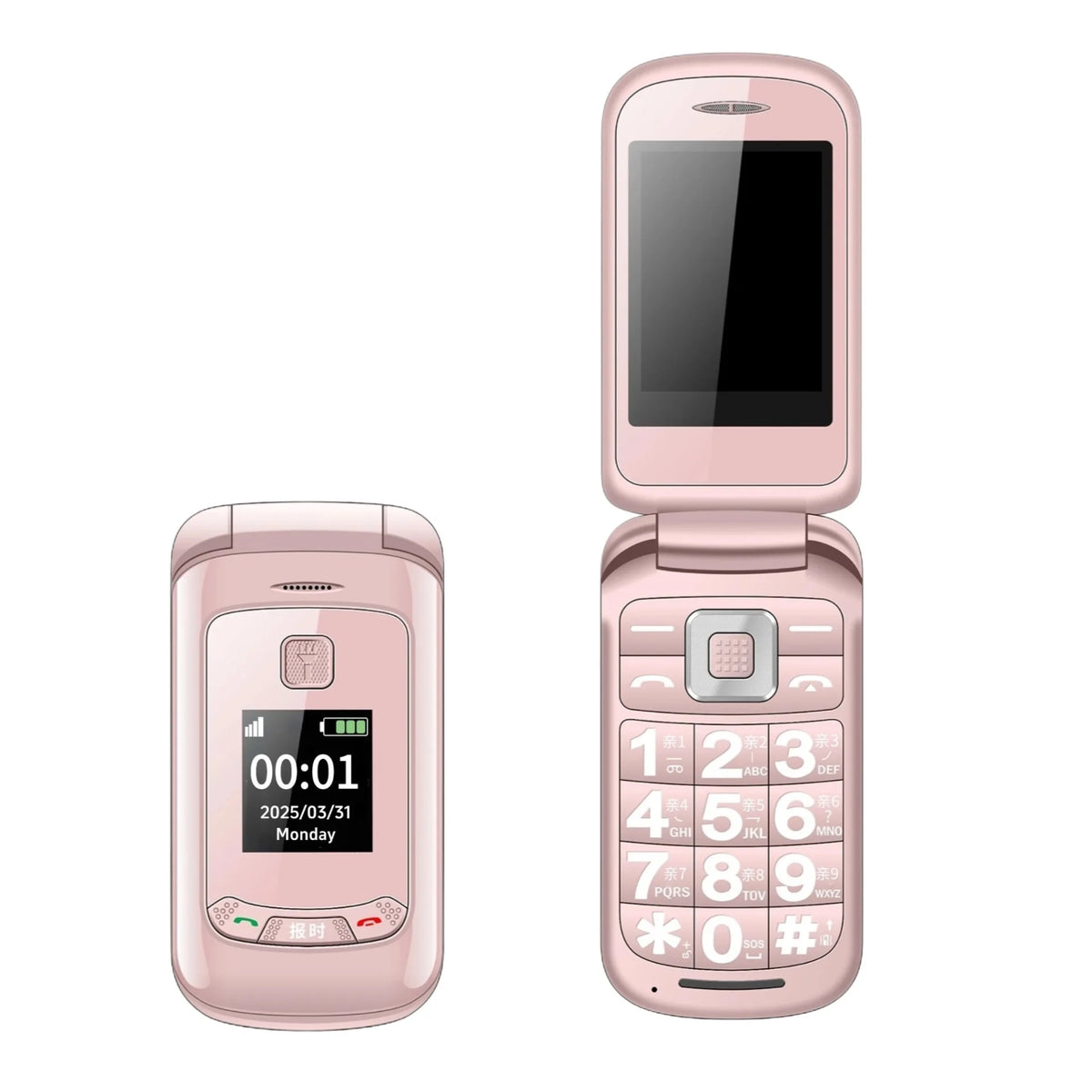 Stylish Ladies Flip Phone Dual Display Keypad &ndash; SOS Button Pink / Standard
