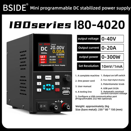BSIDE I8 DC Regulated Power Supply &ndash; Programmable Display 40V 20A-EU Plug-220V / CHINA