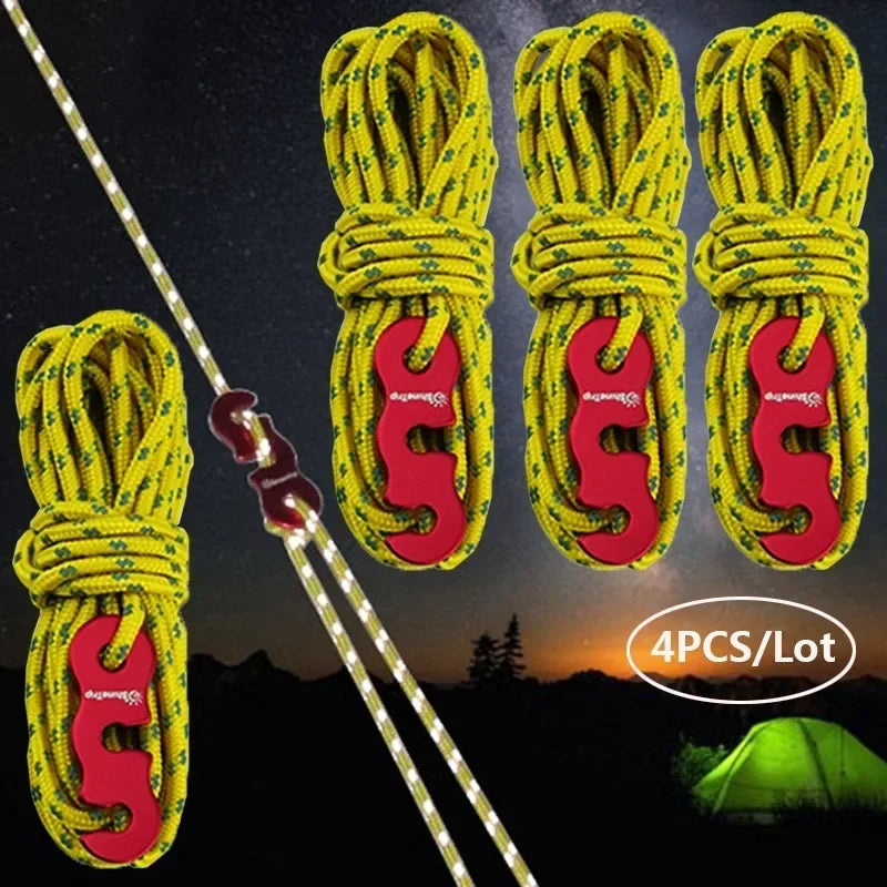 Reflective Outdoor Tent Ropes with Buckles - Durable, Multi-functional Safety Accessories