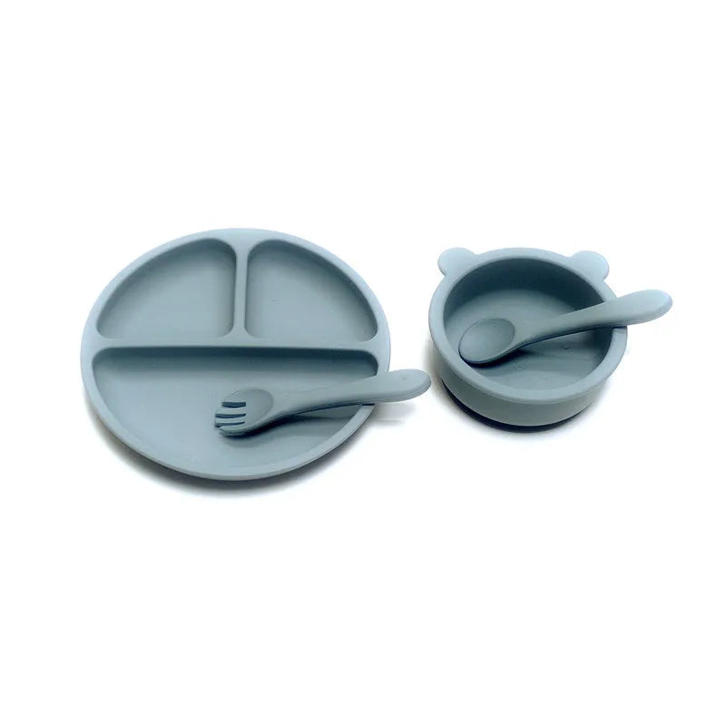 CZSAE 4pcs Silicone Tableware Set &ndash; Safe Suction Cup Design for Children dark blue