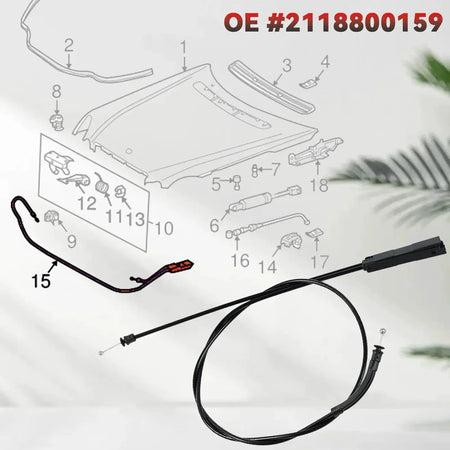 Engine Hood Release Cable A2118800159 For Mercedes E320 E350 E500 E55 E63 2006-2009 Rubber Bonnet Wire Kit by InterCyprus Trading Ltd