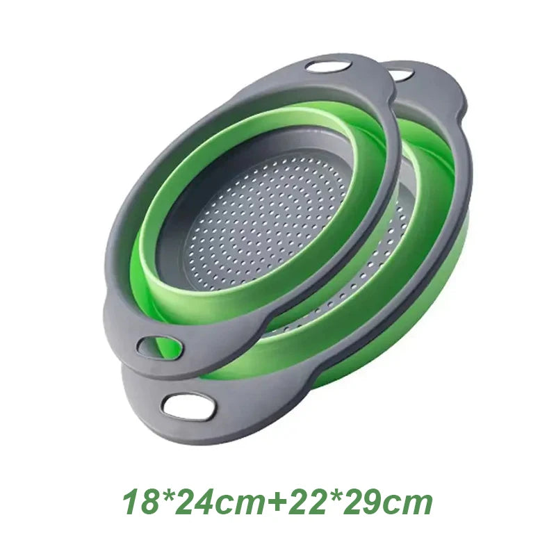 2PCS Silicone Folding Colander Kitchen Strainer - Foldable &amp; Eco-Friendly Green-Round 2PCS / 18x24cm 22x29cm