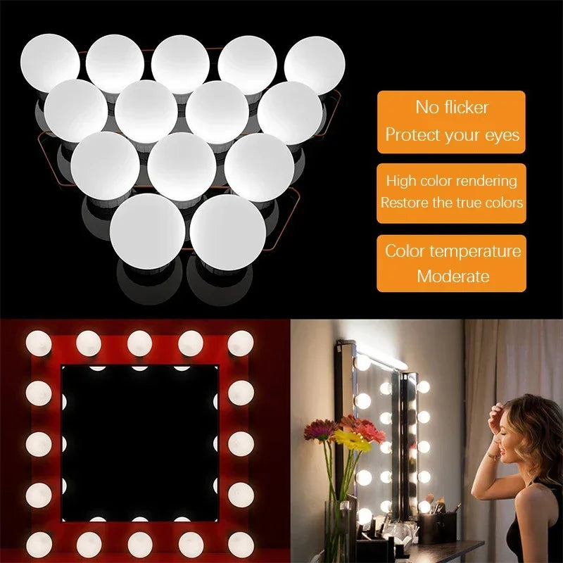 Dimmable 10 LED Vanity Light With USB Adhesive Strip For Makeup Mirror