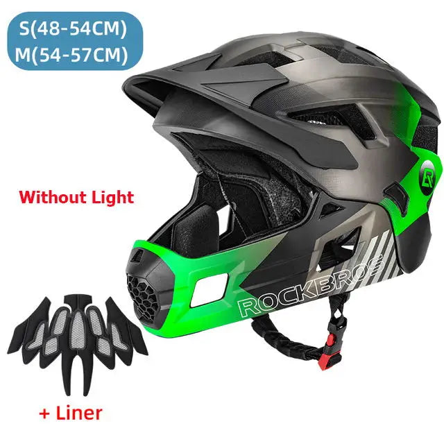 ROCKBROS Kids Detachable Full Face Helmet for Cycling and Skating Black titanium green / TS-61 S(48-52cm) / CHINA
