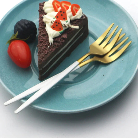 6Pcs Stainless Steel Matte Cake Fork Set &ndash; Elegant Gold Tableware