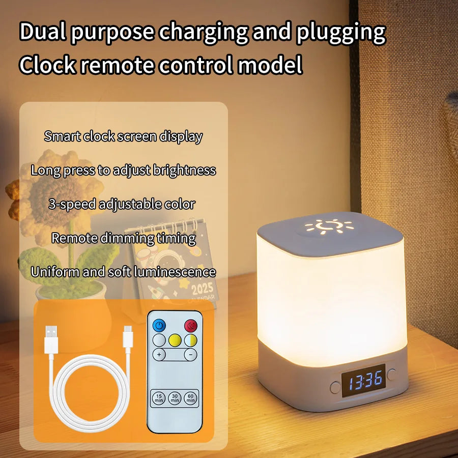 Rechargeable Touch Control Night Lamp with Clock Display With remote control