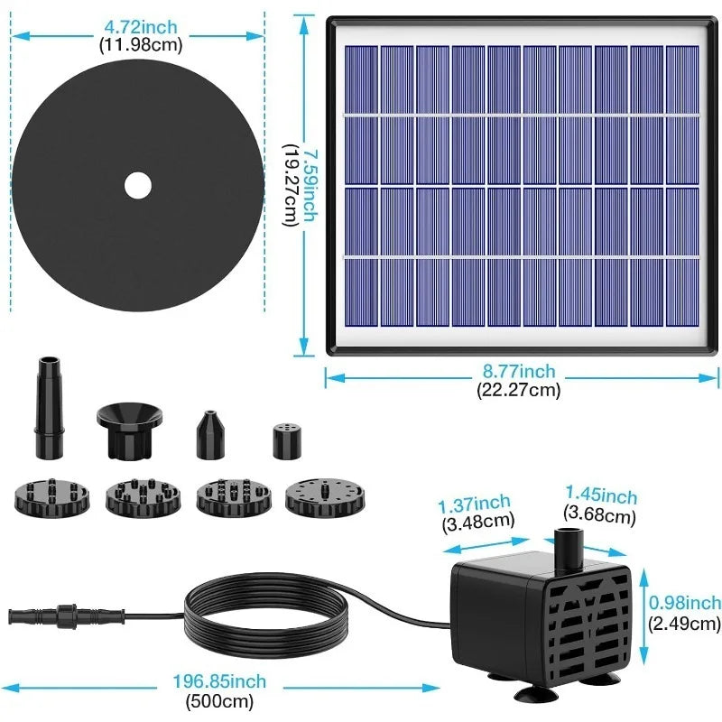 6.5W Split Solar Fountain Pump &ndash; Six Nozzles for Bird Bath