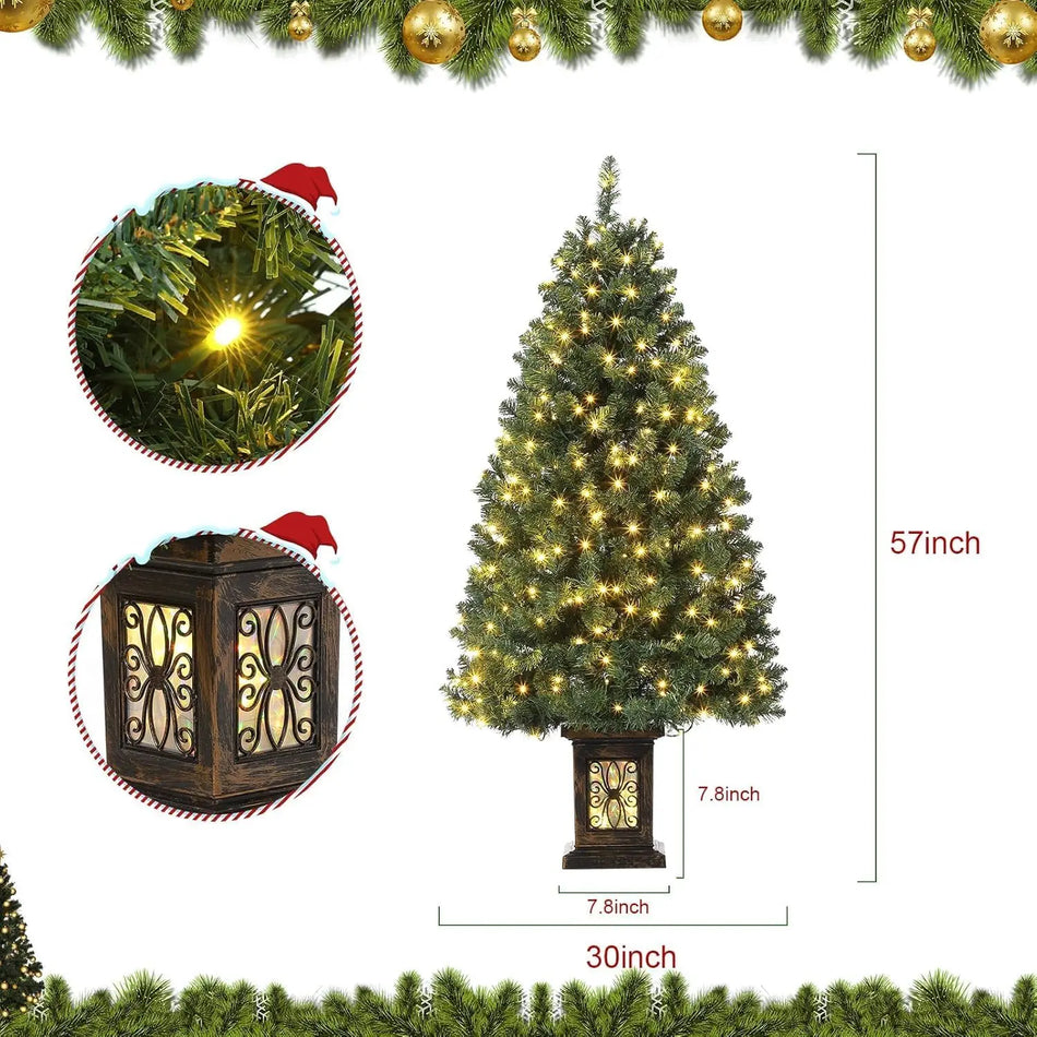 4.5FT Flocked Christmas Tree with 300 LED Lights, Berry Clusters, Artificial Holiday Tree for Christmas Decor