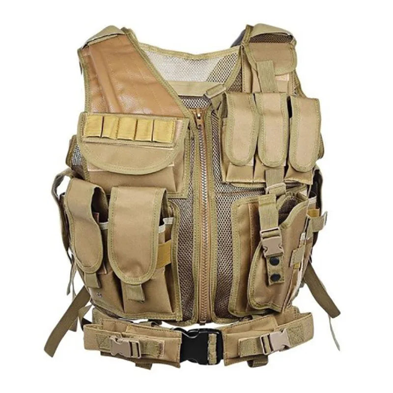 Tactical Vest Multi Pocket Swat &ndash; Durable 600D Polyester Khaki