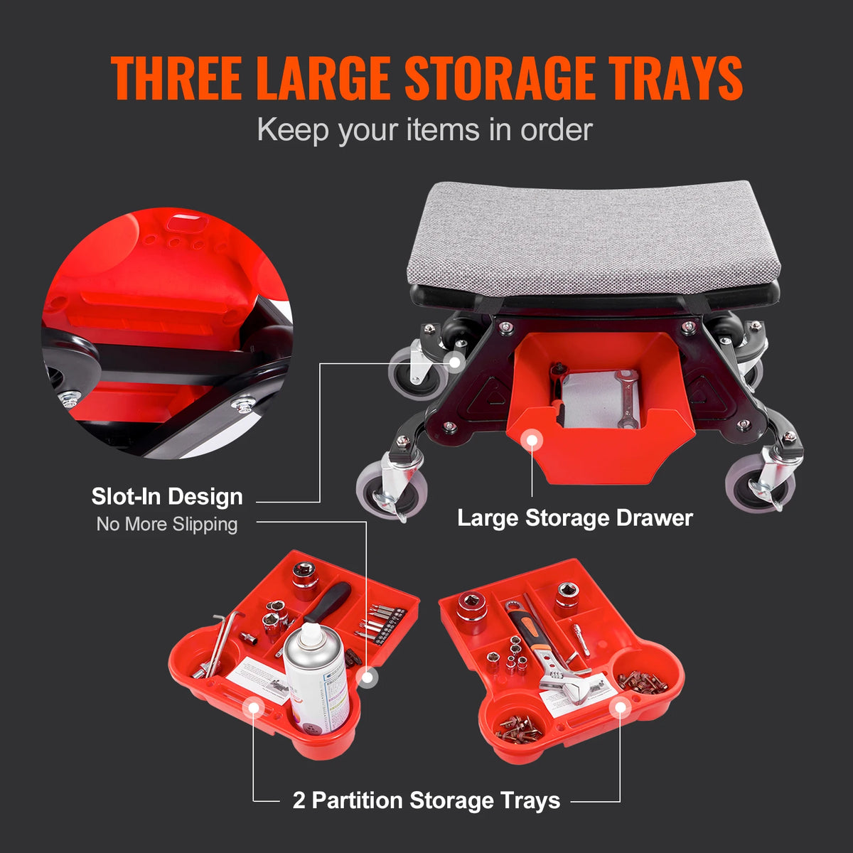 SucceBuy Rolling Mechanic Seat - Smooth Glide Wheels