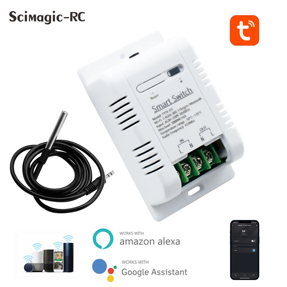Tuya Smart WiFi Temperature Switch Sensor with Relay Output for Alexa and Google Home