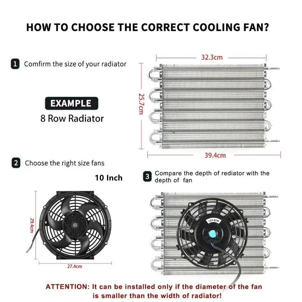 Universal 8 Row Aluminum Transmission Radiator Oil Cooling / 10 Inch 12V Car Air Conditioning Electronic Slim Fan Cool Kit by InterCyprus Trading Ltd