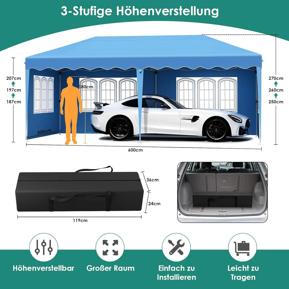 3x6m Αδιάβροχο Αναδιπλούμενο Περίπτερο Με Τέσσερις Πλευρές Υπαίθρια Σκηνή