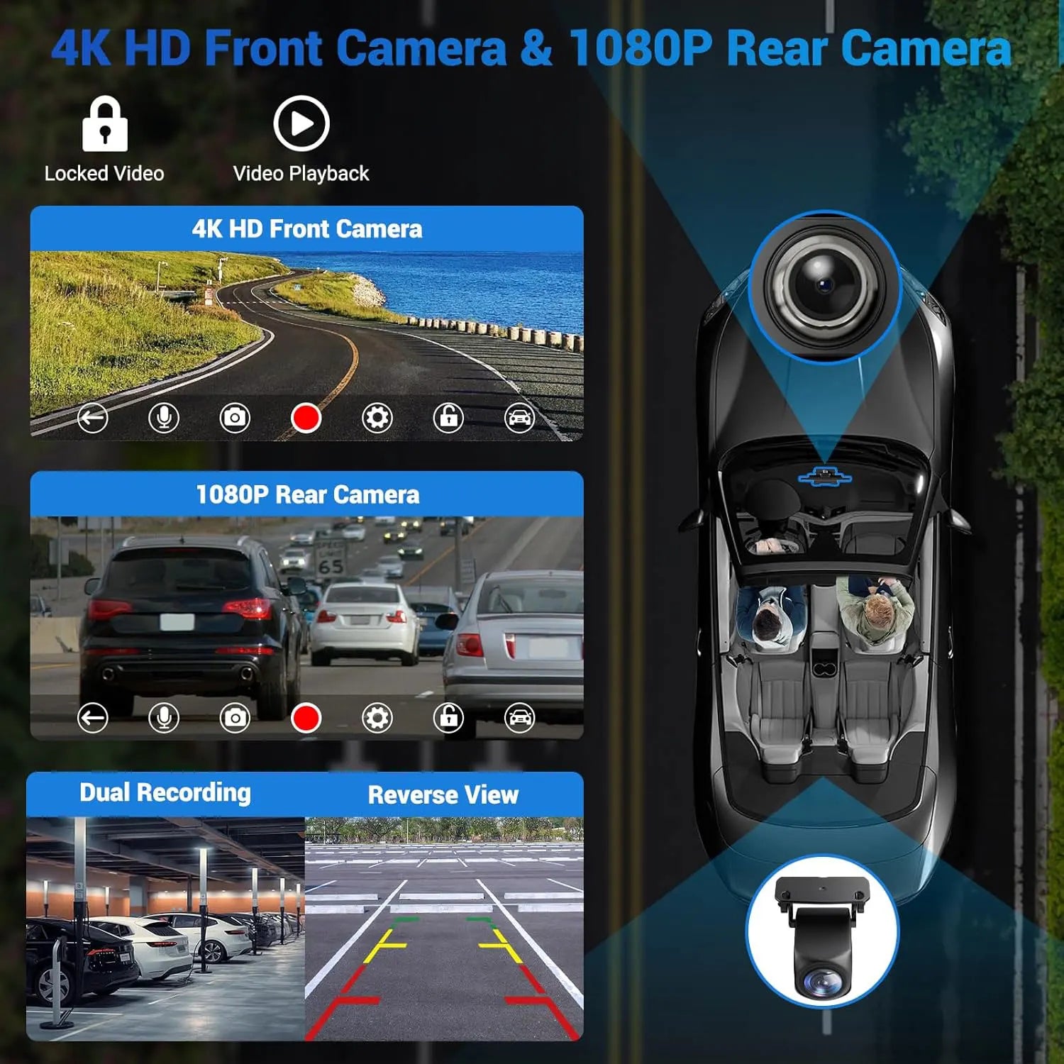 Srnubi 11.26 Inch 4K DVR Dash Cam &ndash; Wireless CarPlay and Android Auto with Dual Lens Recording