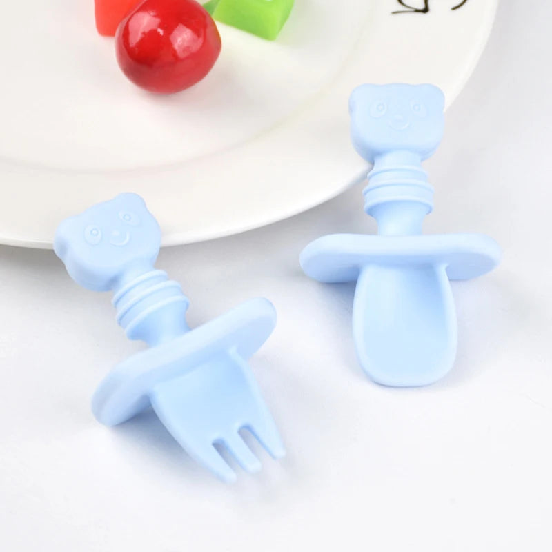 BPA Free Silicone Baby Fork and Spoon Set for Safe Learning Feeding D / CHINA