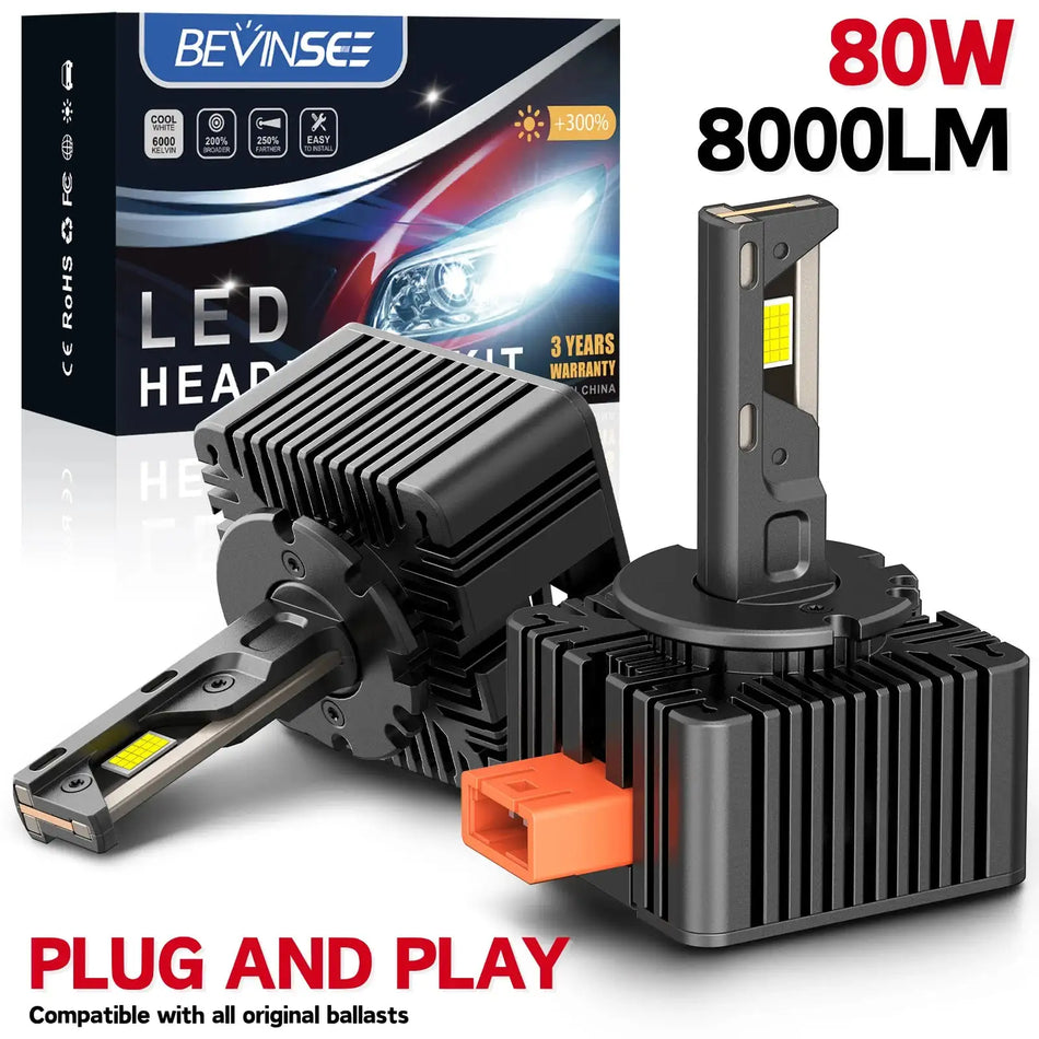 Bevinsee D2S D1S D3S Led Canbus Ajovalot 8000LM 6000K