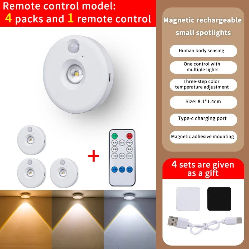 PIR Motion Sensor LED Cabinet Light - Dimmable Night Light 4Lamp With RC / CHINA