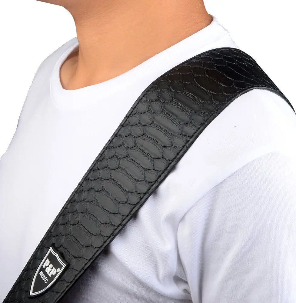 Guitar Strap PU Leather 2.5 Inch &ndash; Soft Embroidered Pattern