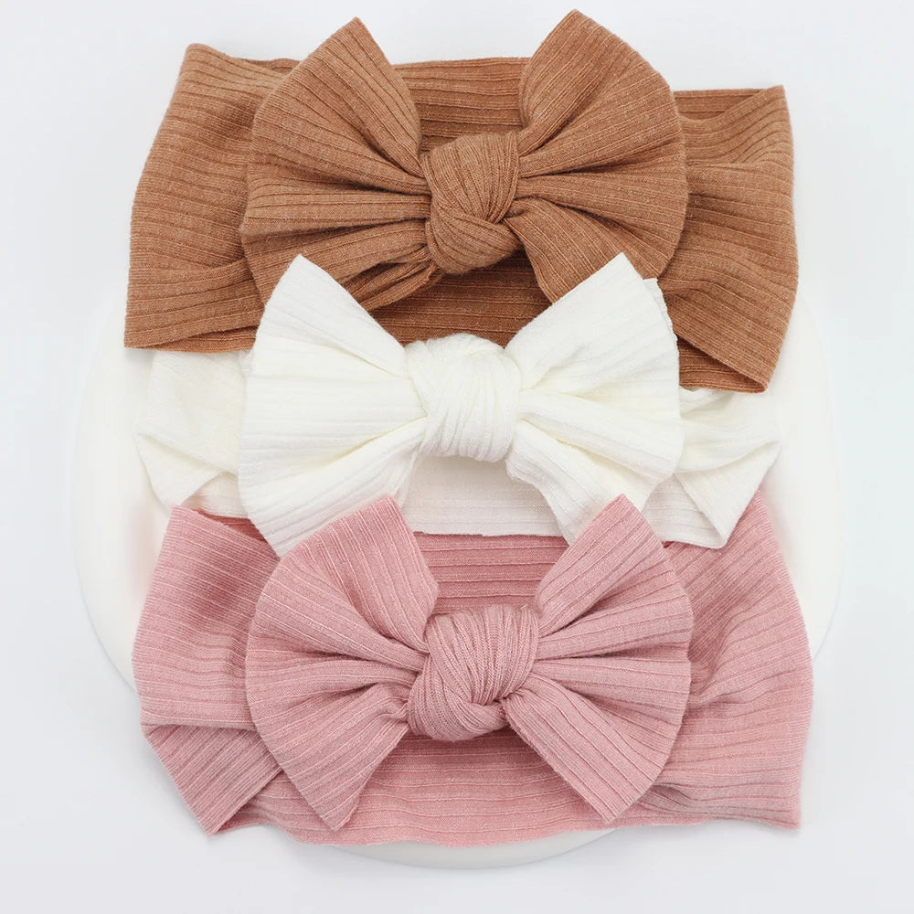 Knit Baby Headband Set - 3 Soft Nylon Bows for Infant Girls