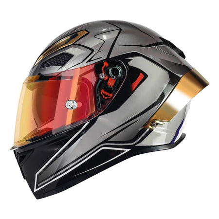 LVCOOL Vintage Dual Visor Full Face Motorcycle Helmet - DOT Certified Safety Gear Aurora-Grey / XXL