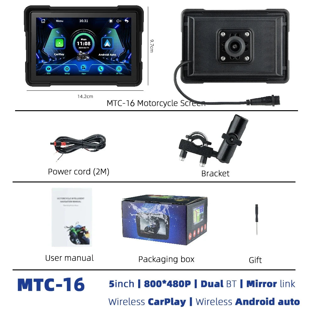 EKIY 5 Inch Portable Motorcycle Display &ndash; IPX7 Waterproof Wireless CarPlay and Android Auto MTC-13