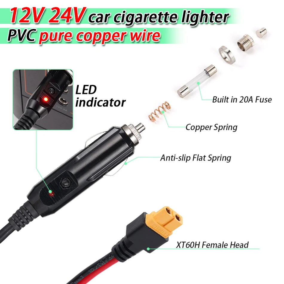 20A auto laadija adapteri kaabel, 14AWG, sigaretisüütaja XT60, 3M