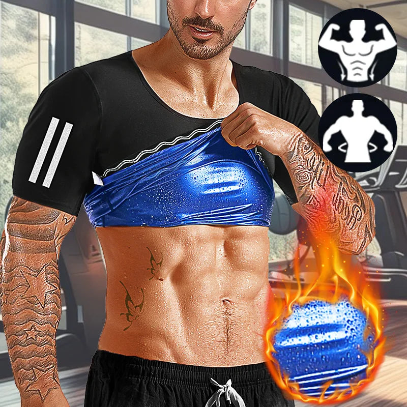 Men Short Sleeve Sauna Shirt &ndash; Breathable Heat Trapping Blue / XXL