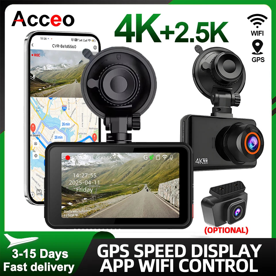 ACCEO Dashcam 4K+2.5K Car DVR &ndash; Dual Channel WiFi GPS