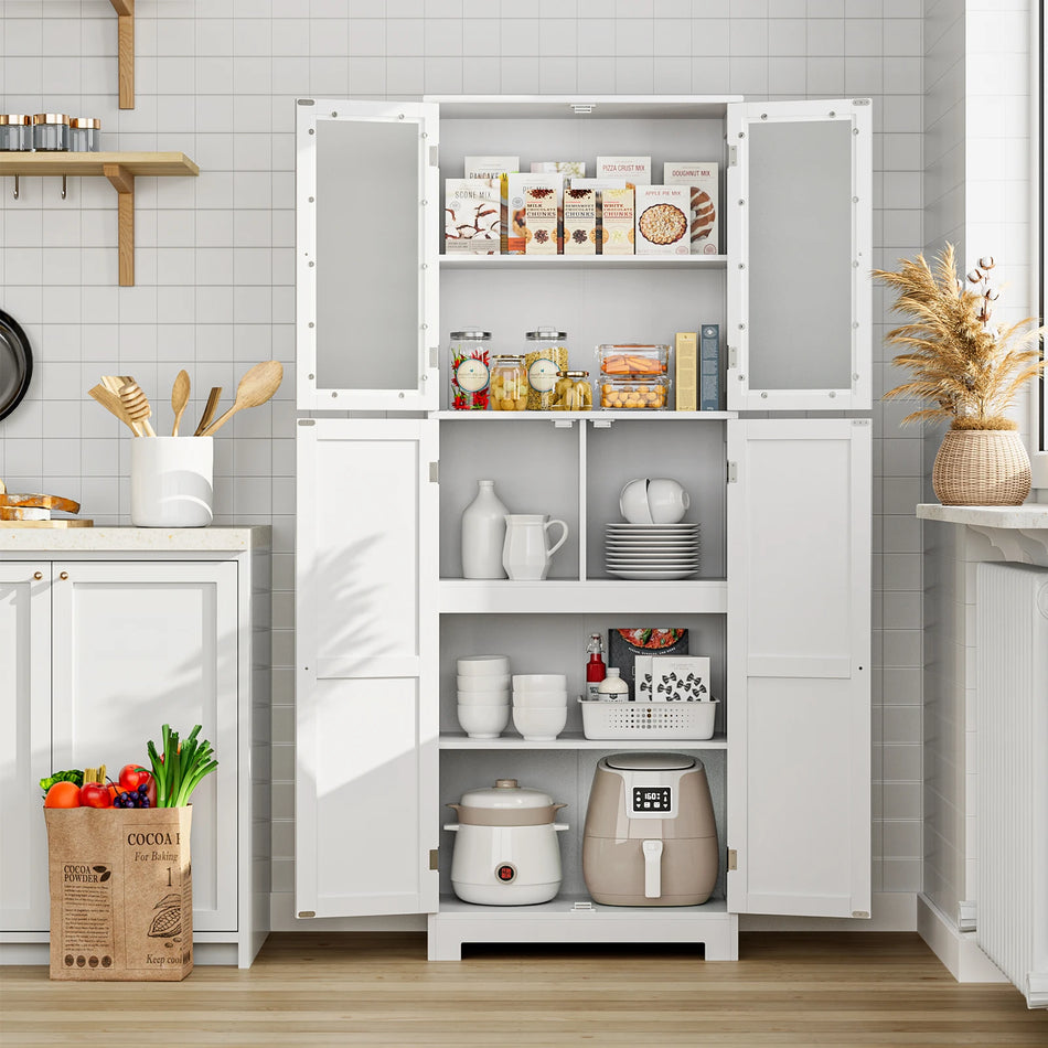 Vit MDF Badrumsskåp Med 4 Dörrar Och 6 Fack