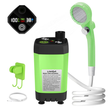 Portable Camping Shower Pump with Intelligent Digital Display and 6000mAh Battery Green