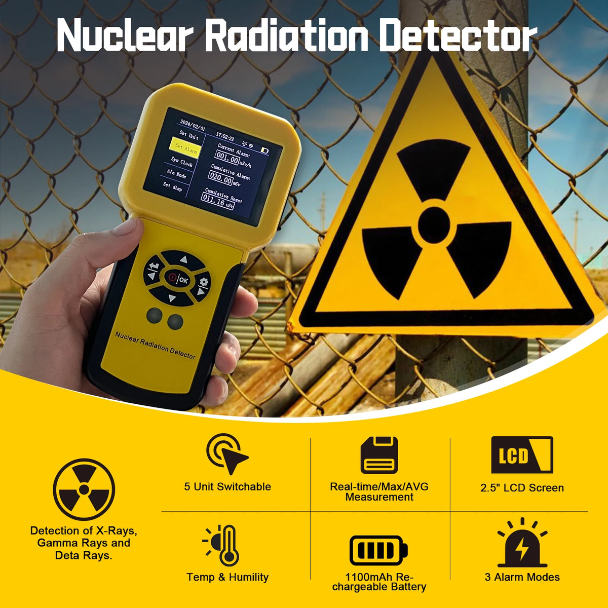 Geiger Counter Nuclear Radiation Detector | Personal Dosimeter with Alarm for B, X-Ray, Gamma