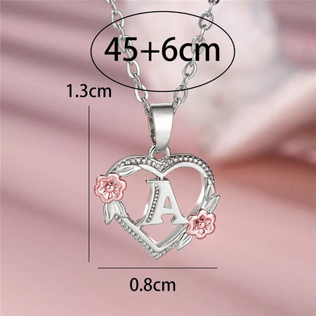 Charming Silver A-Z Letter Flower Pendant Necklace for Women