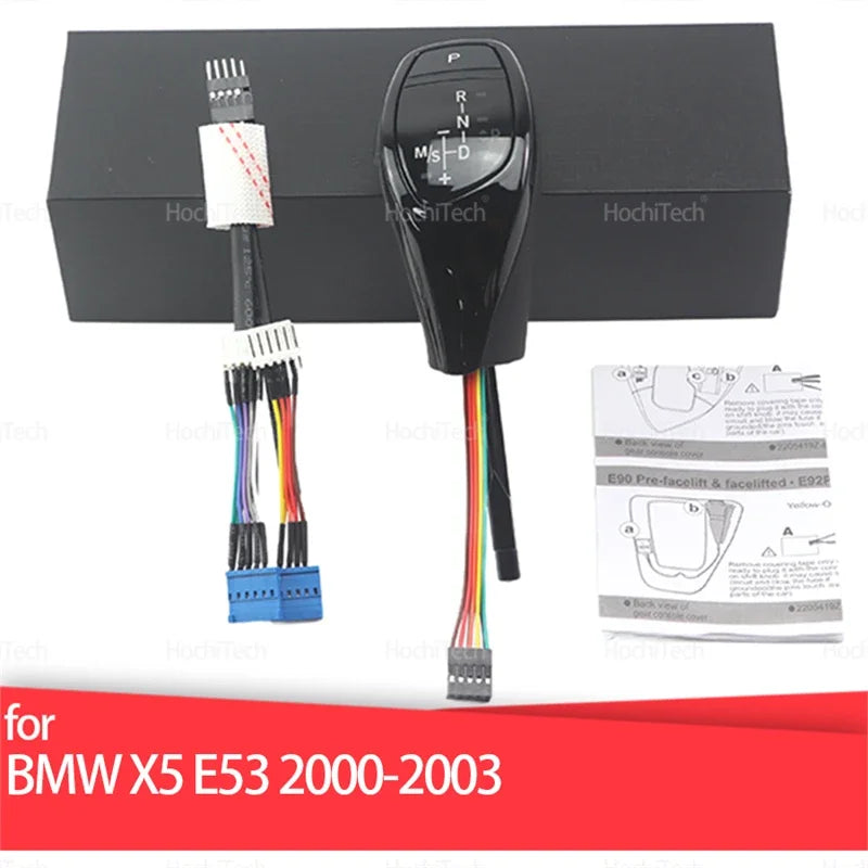 Perilla de cambio de marcha de cuero PU plateado con mangos LED para BMW X5 E53