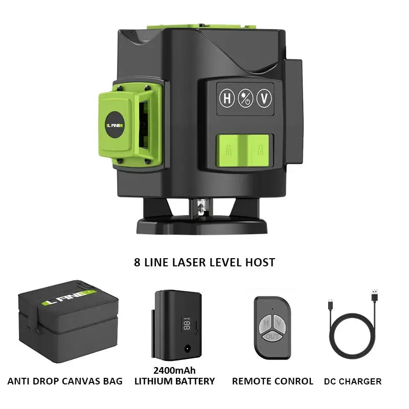 LFINE 4D 16-Lines Green Laser Level with Self-Leveling and Manual Modes 8 lines