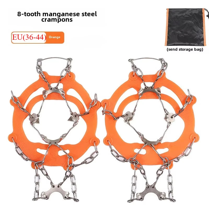 DKSTINYE Outdoor Winter Crampons - Anti-Slip Snow Spikes for Hiking and Climbing Orange