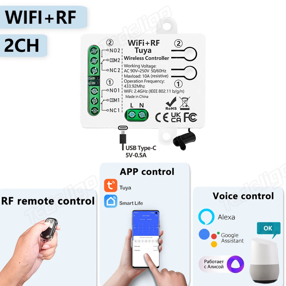 Tuya WiFi Smart Switch 2-Kanal Empfängerrelais für Alexa und Google Home