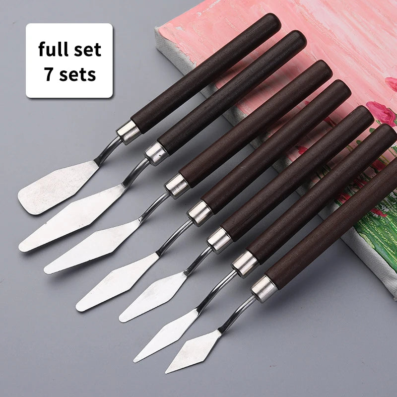 7Pcs Stainless Steel Oil Painting Knives Set &ndash; Mixing Knives rosewood