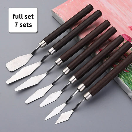 7Pcs Stainless Steel Oil Painting Knives Set &ndash; Mixing Knives rosewood