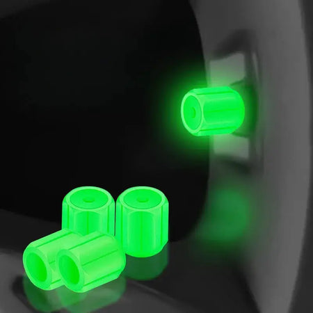 Glow In Dark Valve Caps 4 Pack Hexagonal ABS Wheel Dust Covers by InterCyprus Trading Ltd