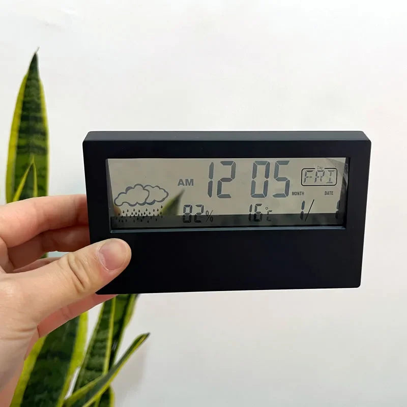 Multifunctional LCD Alarm Clock with Weather Display and Thermo-Hygrometer black